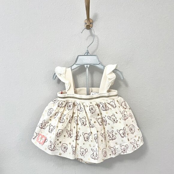 NWOT Disney Bambi Gold Printed 2 Piece Dress Set Size 3-6 M - Picture 1 of 3